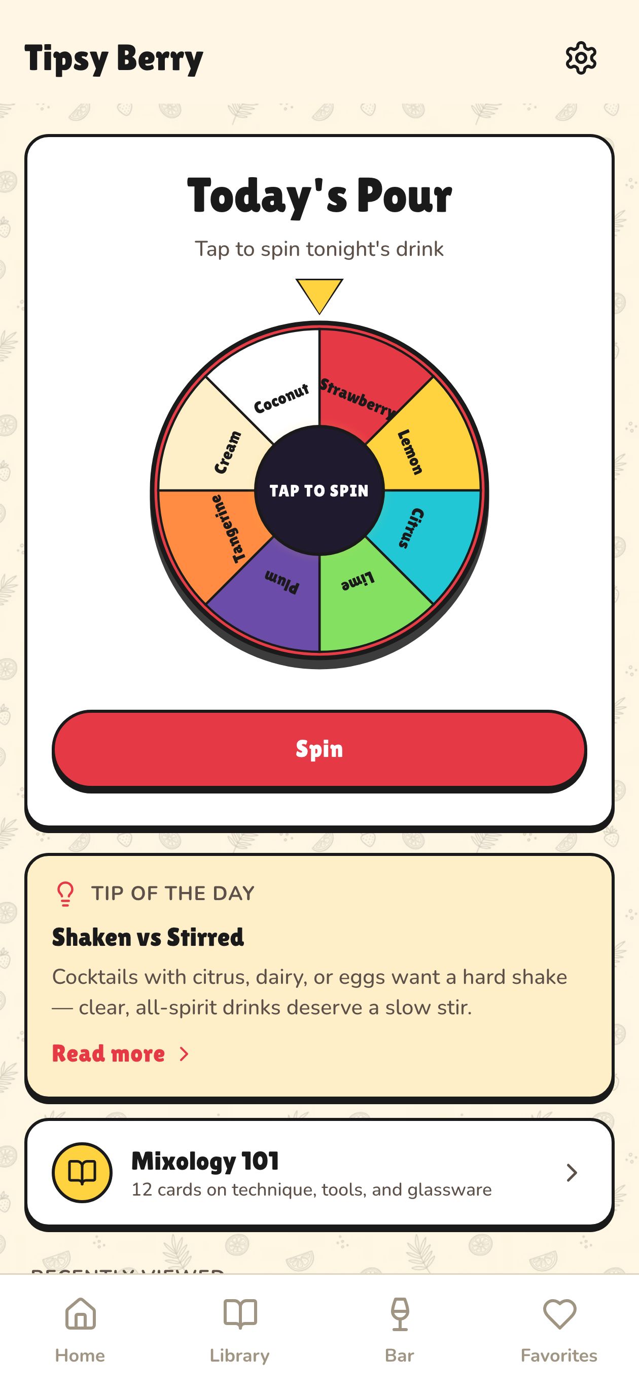 Home screen with the daily spin wheel ready