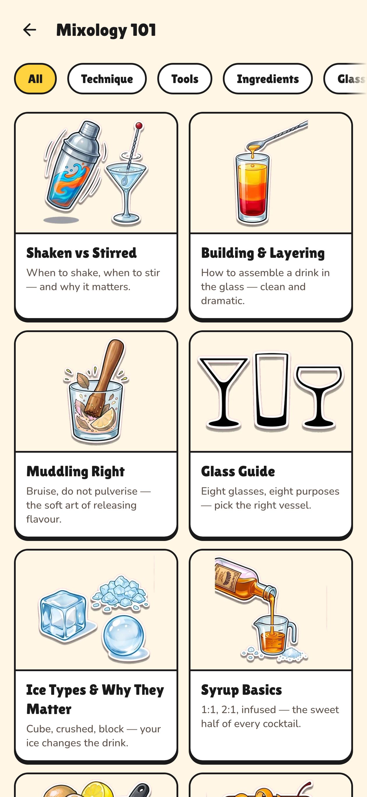 Mixology 101 knowledge cards
